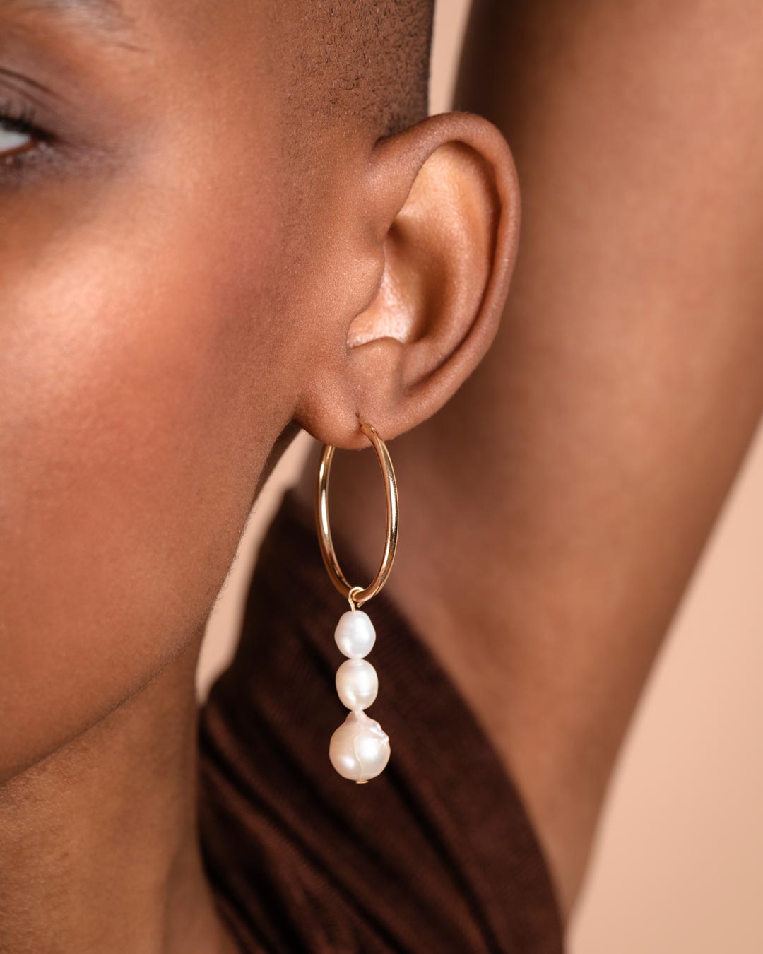 Genuine Freshwater Pearl Stacked Hoop Earrings