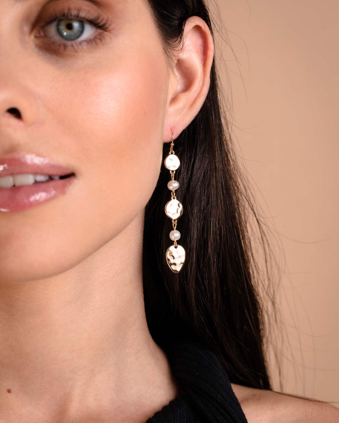 Genuine Freshwater Pearl and Gold Strand Earrings