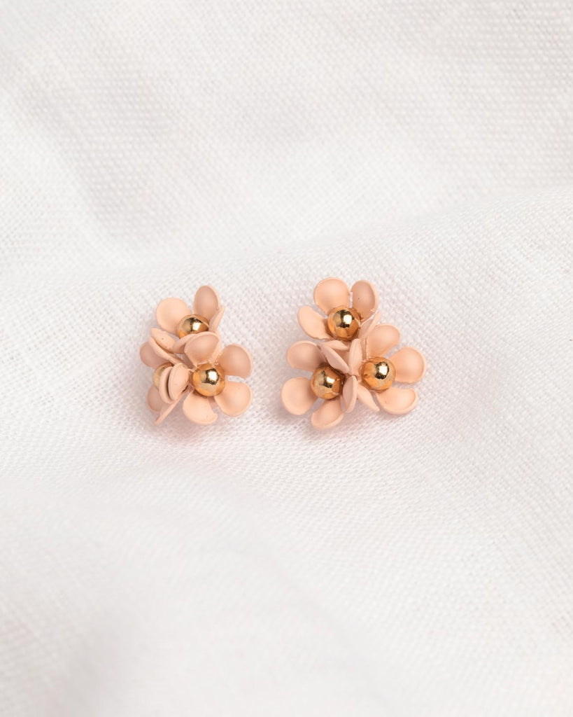 Pink Floral Cluster Stud Earrings