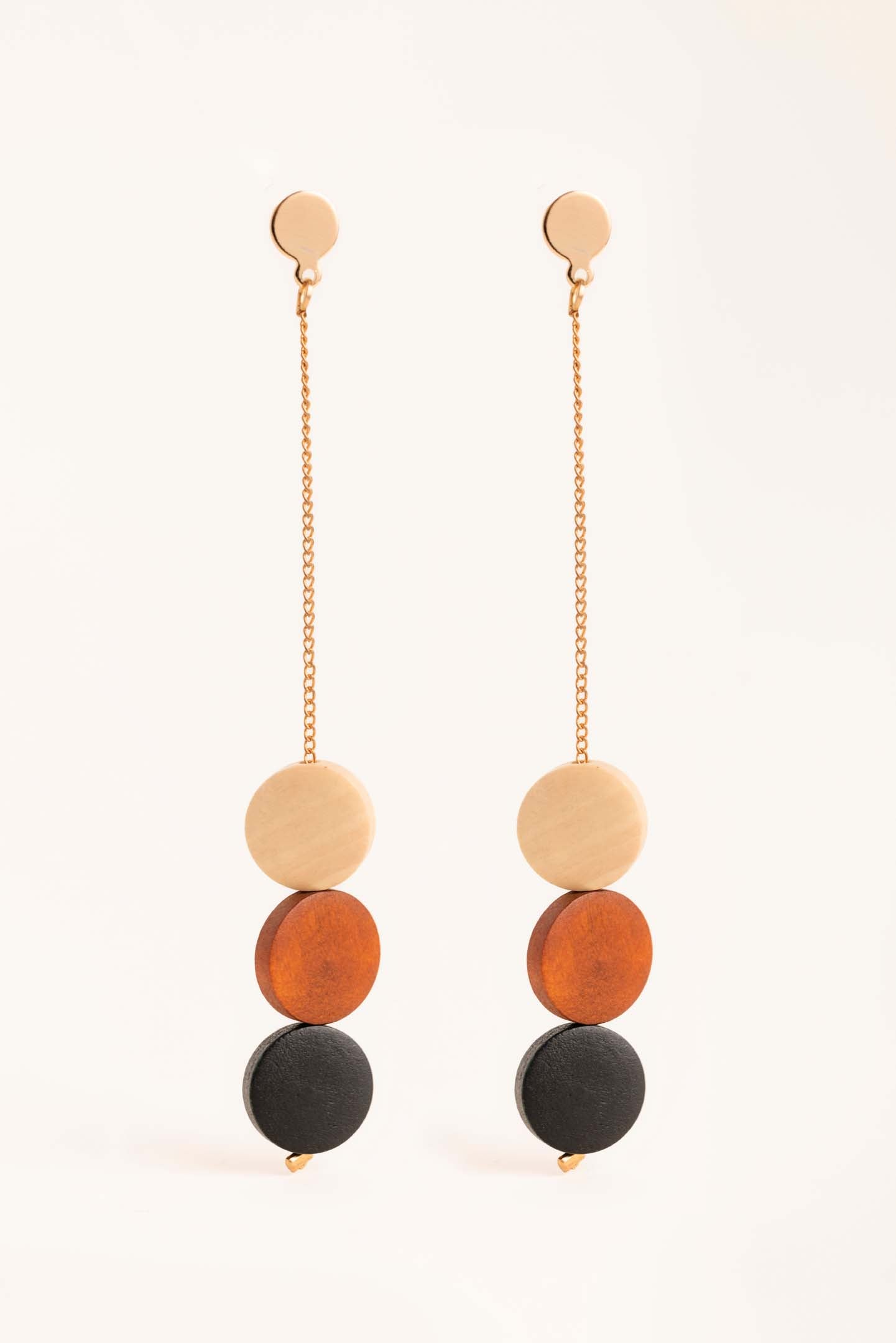 Wood Disc Drop Earrings