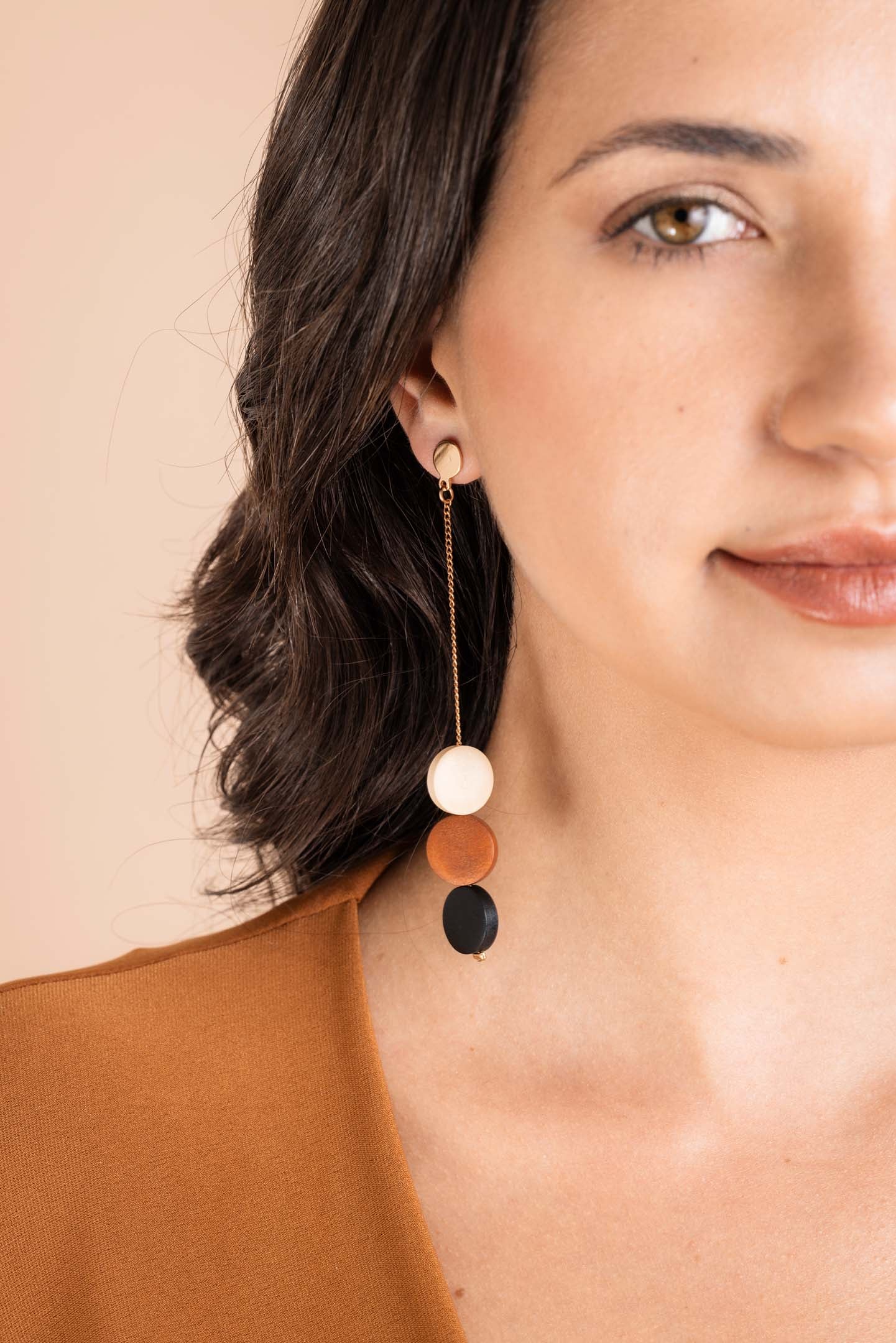 Wood Disc Drop Earrings