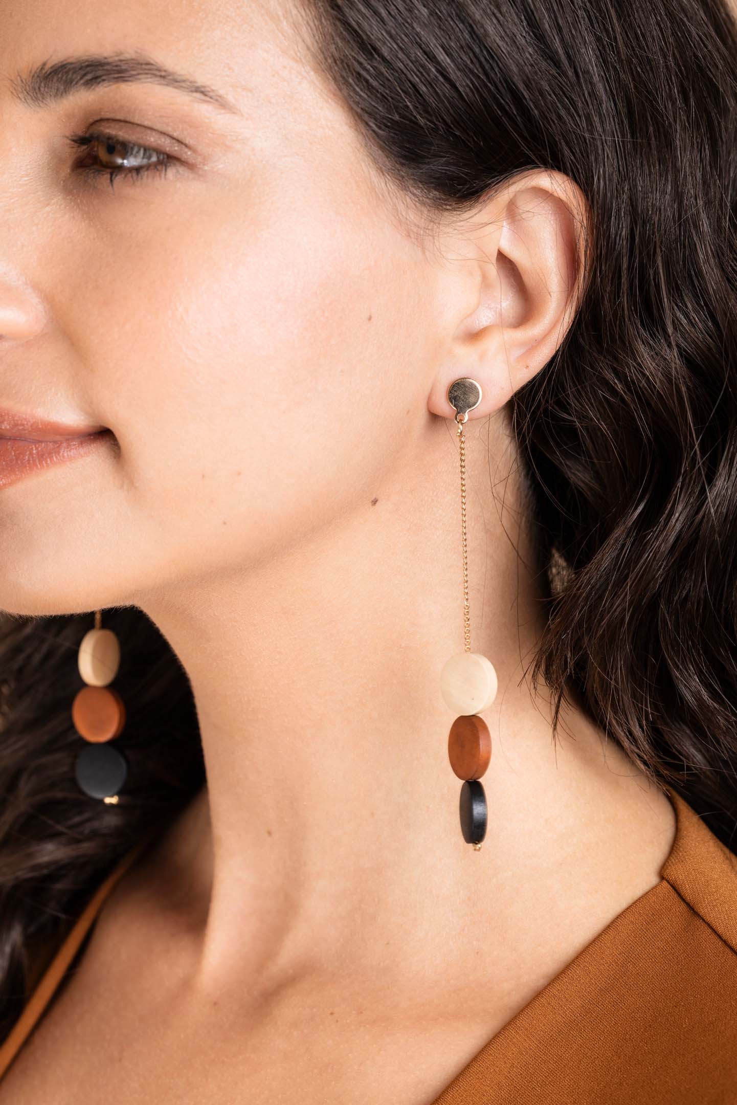 Wood Disc Drop Earrings