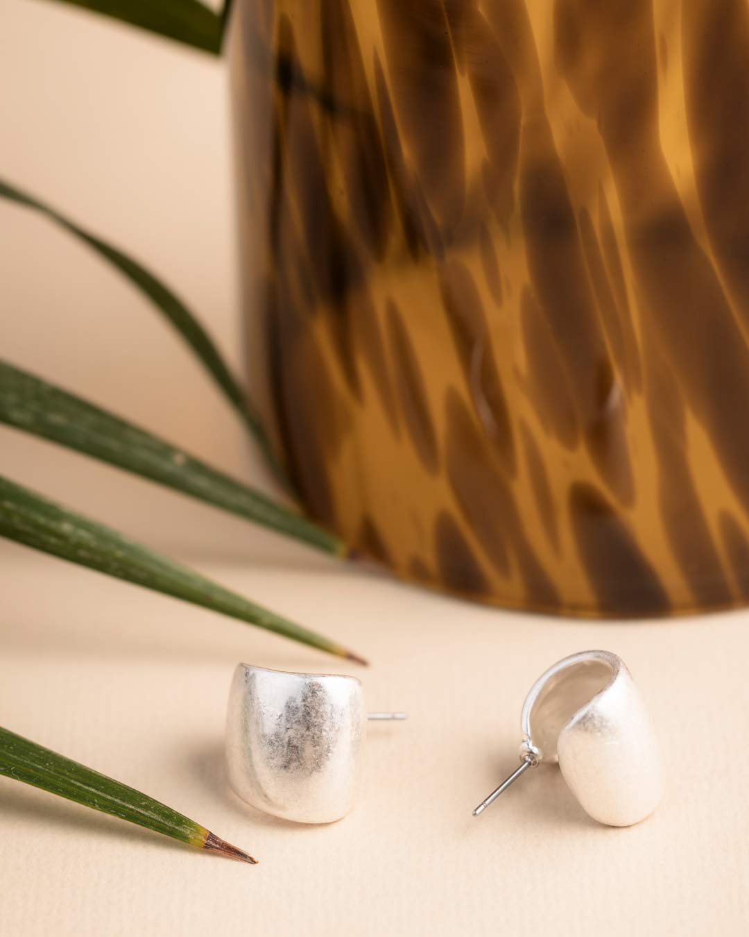 Silver Curved Stud Earrings