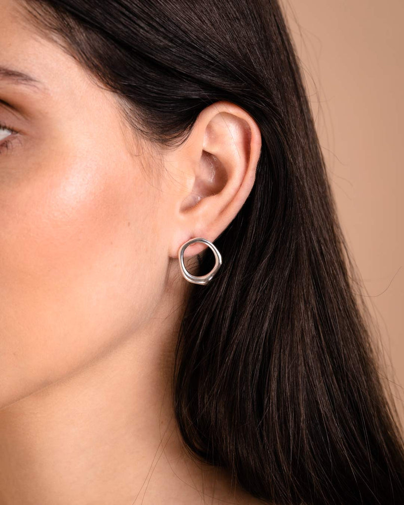 Silver Organic Ring Stud Earrings
