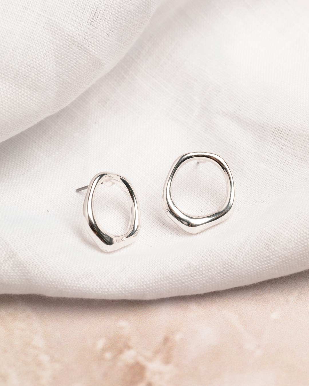 Silver Organic Ring Stud Earrings