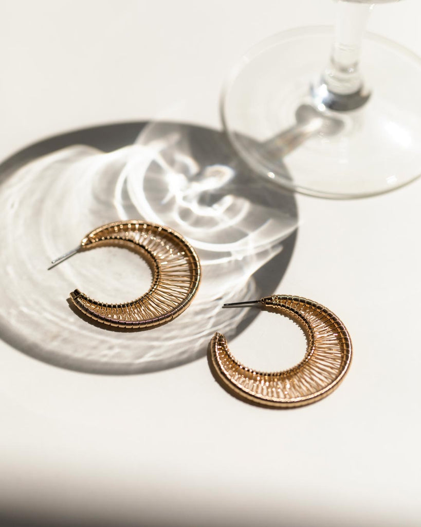 Wire Wrapped Crescent Hoop Earrings