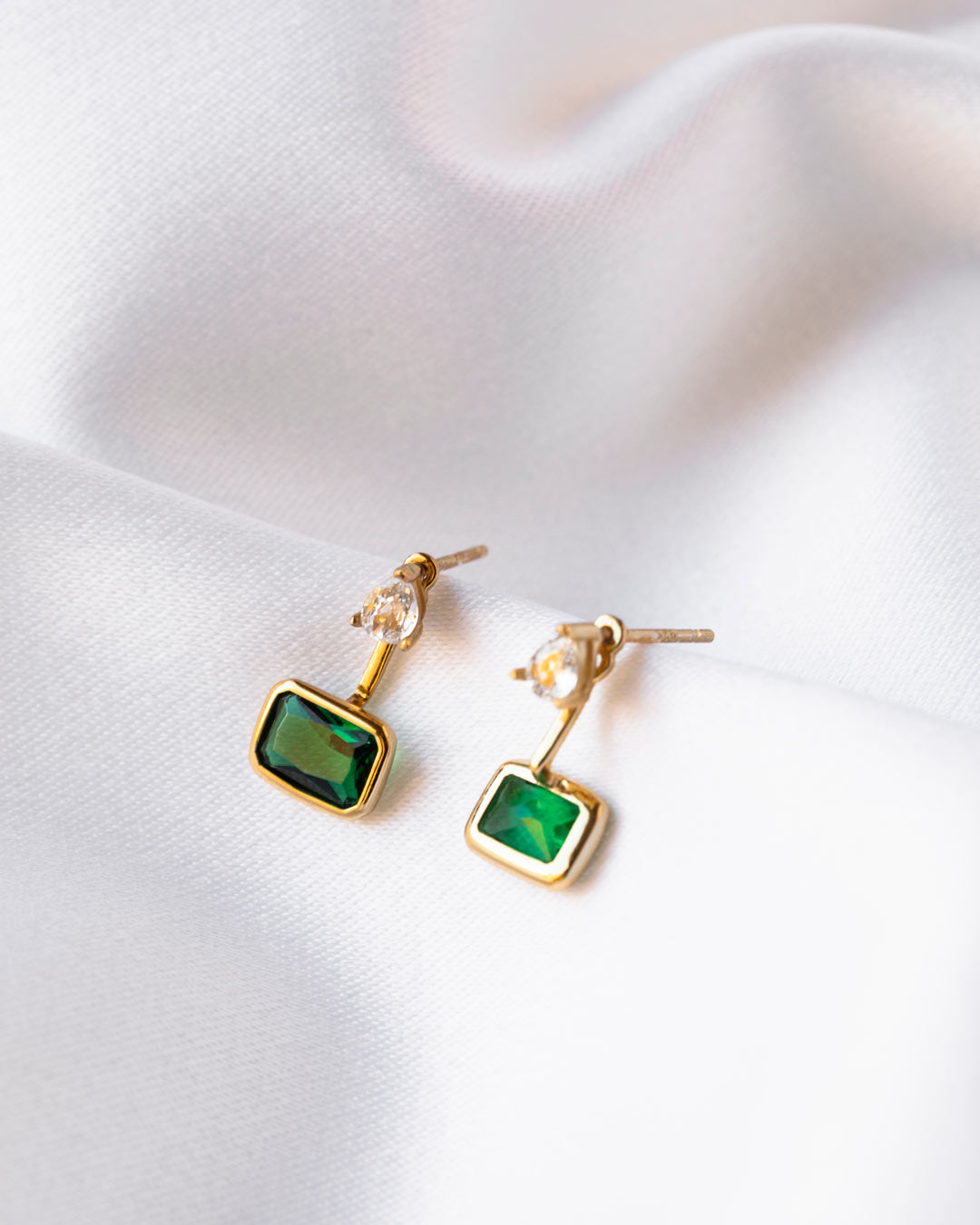 18ct Gold Vermeil Flawless Emerald Green Crystal Peekaboo Stud	Earrings	Jewellery	Naledi	925