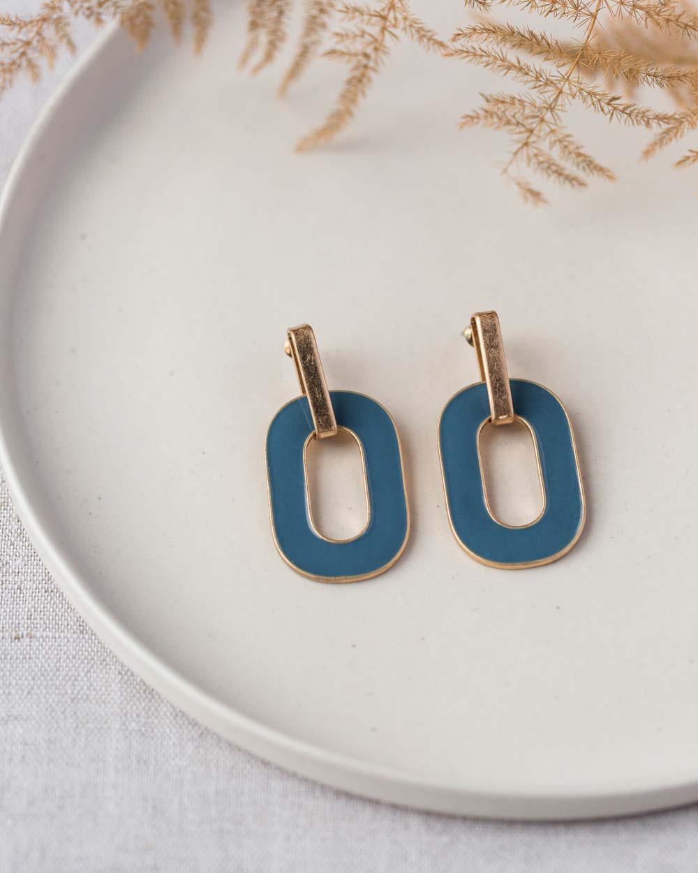Epoxy Powder Blue Worn Gold Drop Earring - Naledi Jewellery