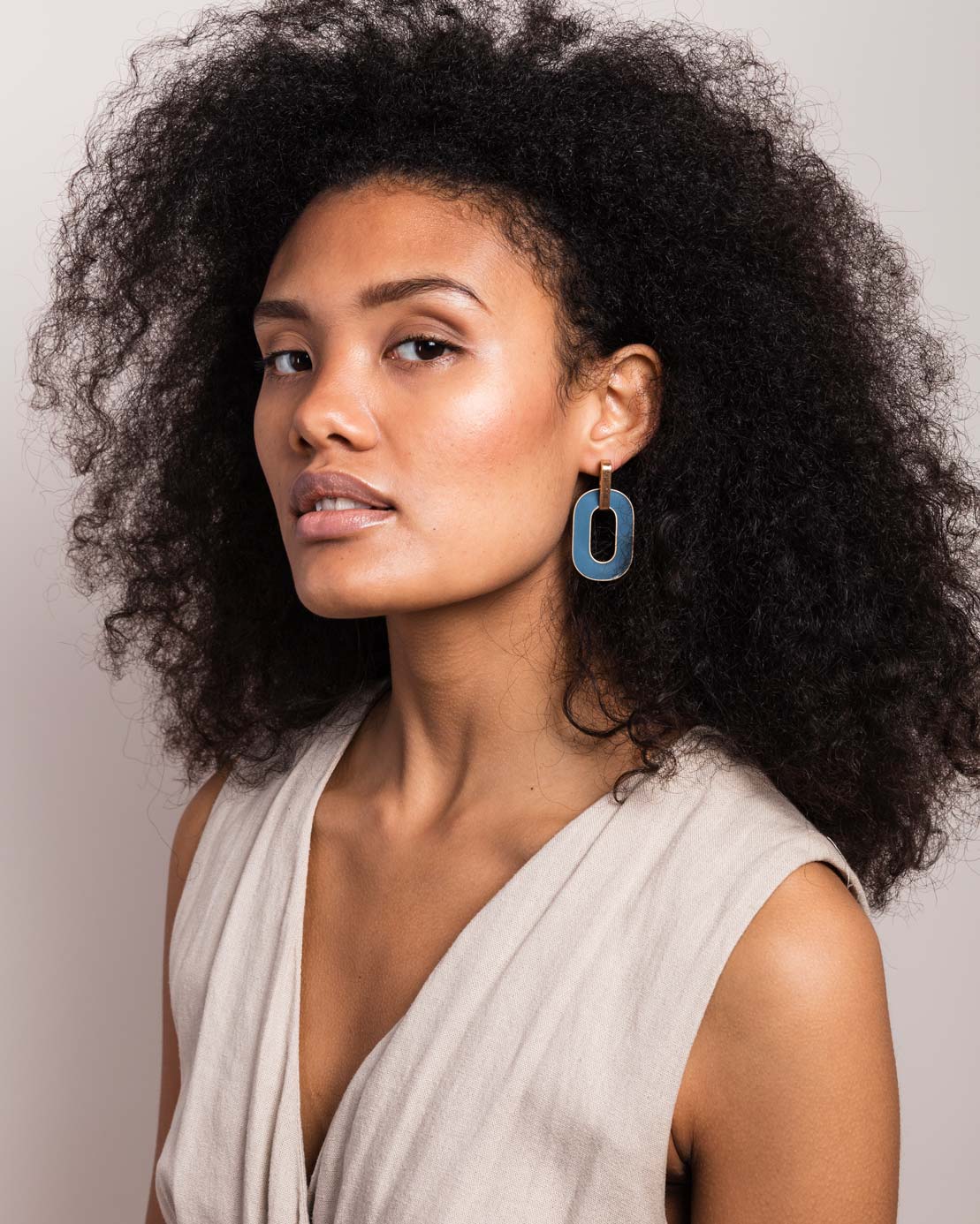 Epoxy Powder Blue Worn Gold Drop Earring - Naledi Jewellery