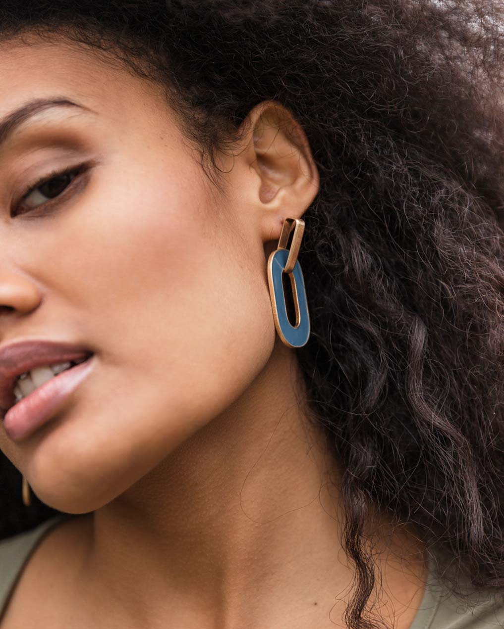 Epoxy Powder Blue Worn Gold Drop Earring - Naledi Jewellery