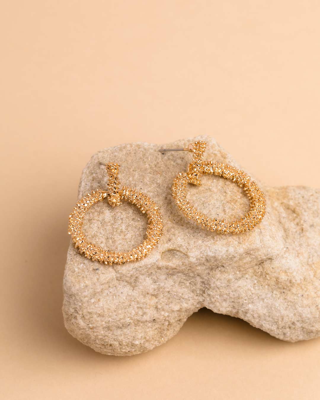 Gold Ruffled Texture Creole Drop Earrings