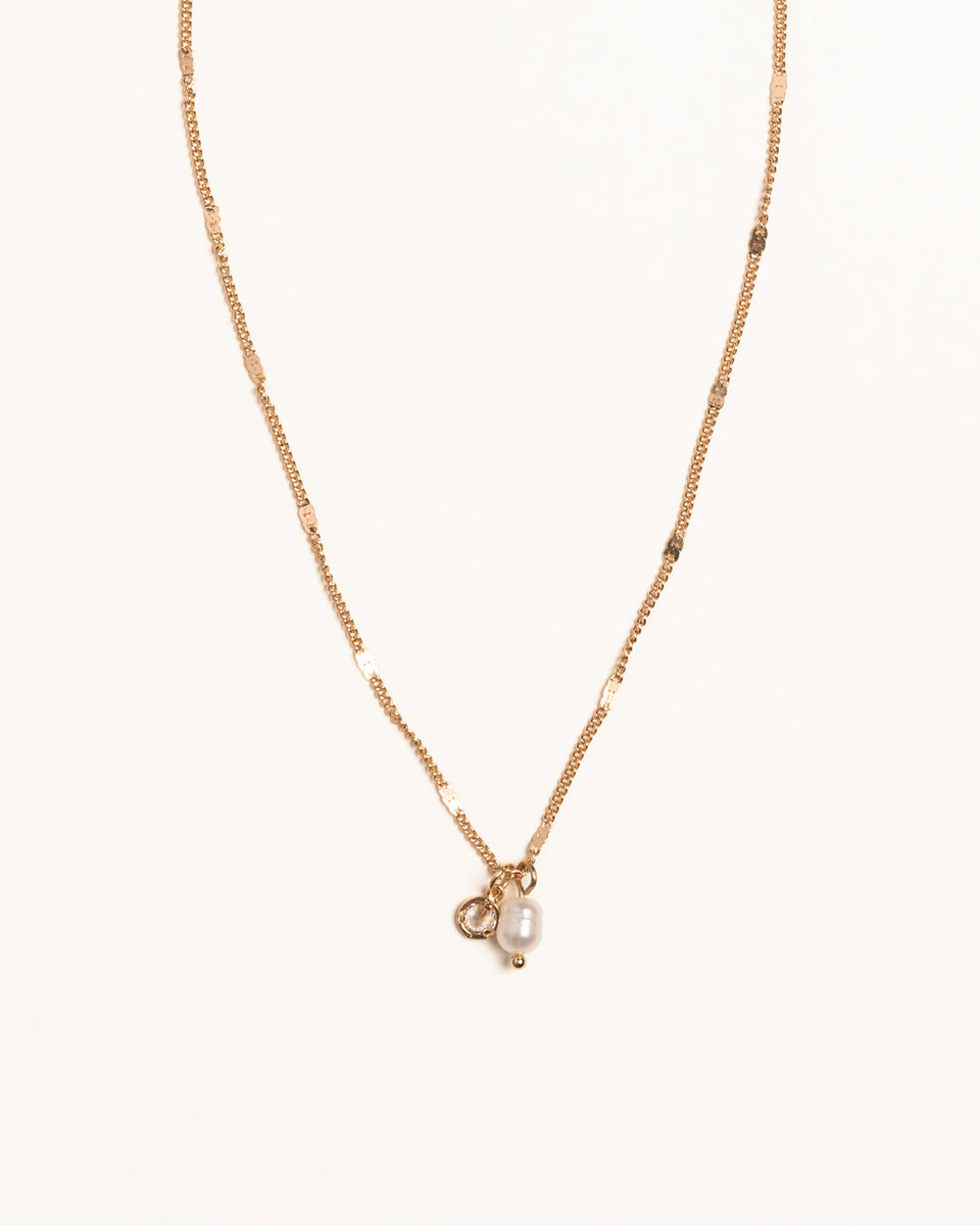 Freshwater Pearl & Crystal Chain Necklace | Gold | Naledi Jewellery London