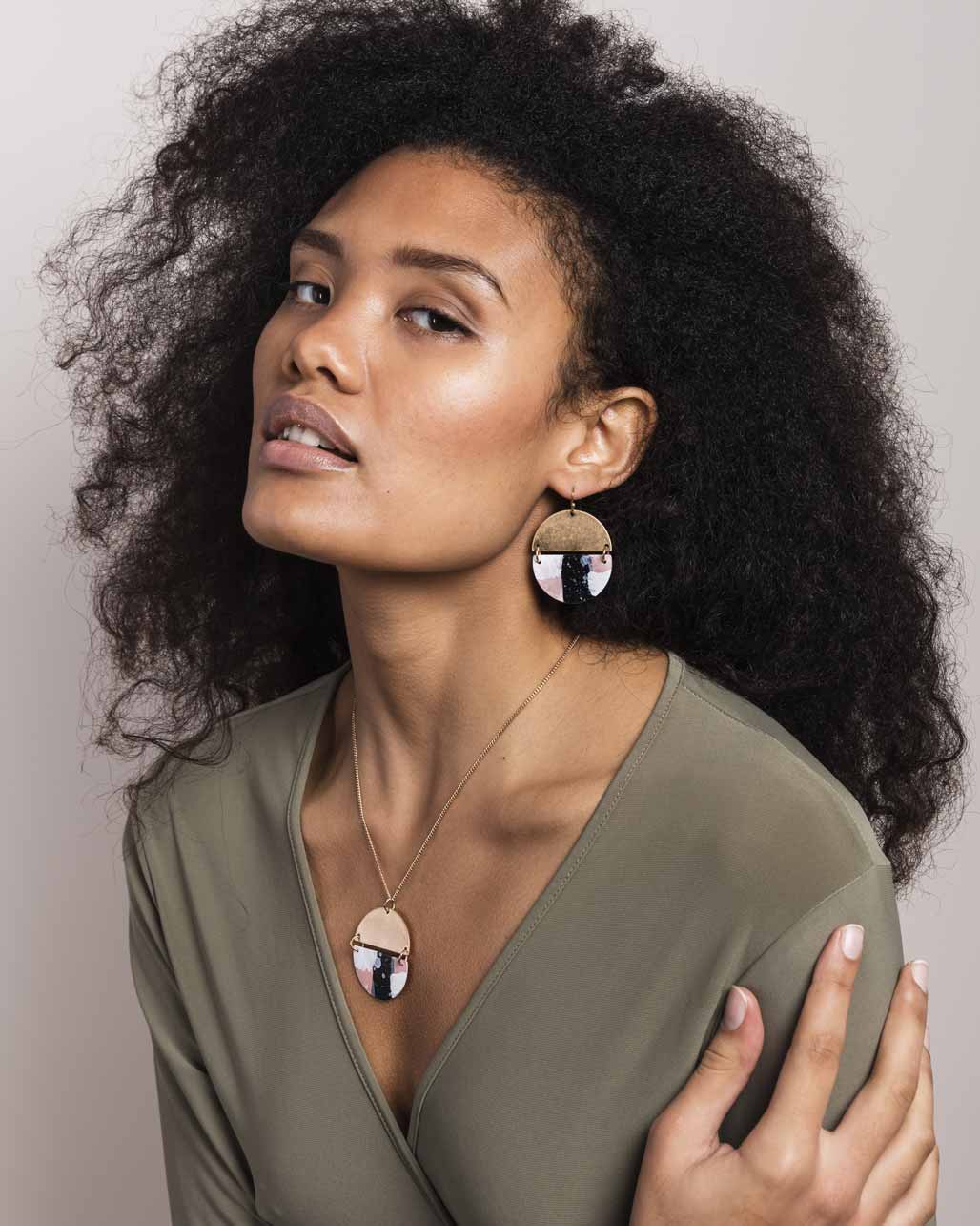 African Art Circle Drop Earring and necklace - Naledi Jewellery