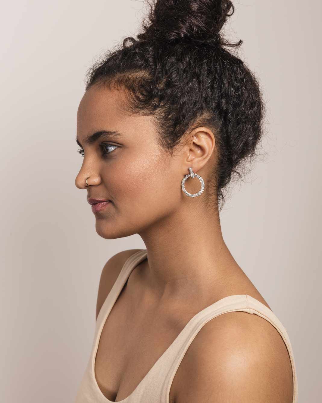 Irregular Shaped Silver Circle Drop Earring - Naledi Jewellery