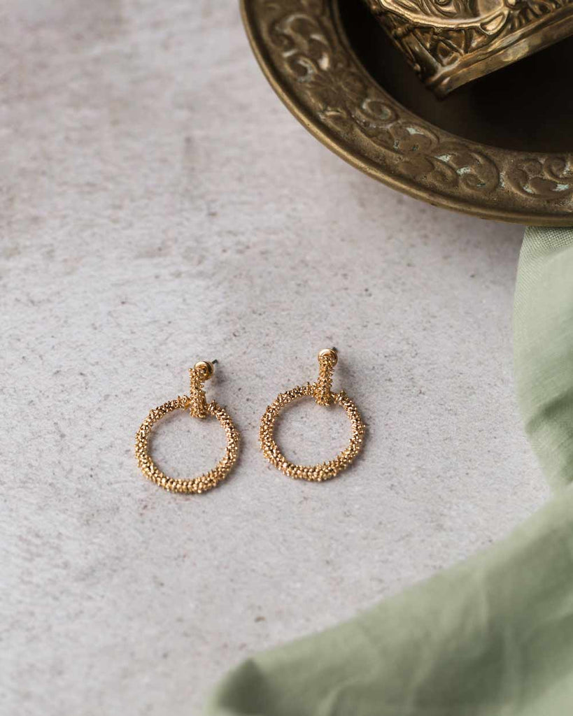 Irregular Shaped Circle Gold Drop Earring - Naledi Jewellery