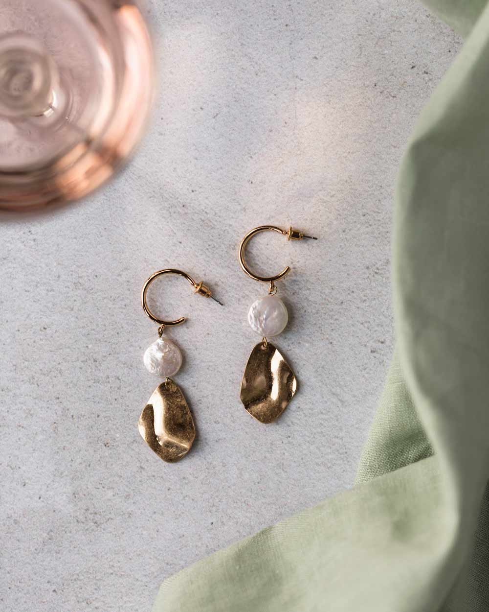 Mini Hoop Freshwater pearl Drop Earring - Naledi Jewellery