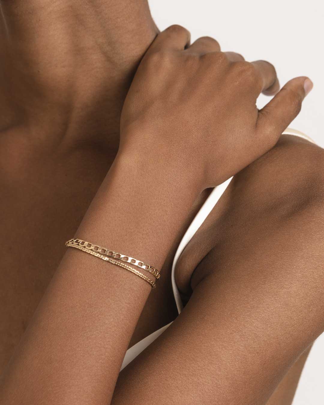 18ct Gold Vermeil Double Strand Flat Chain Bracelet	Bracelet	Jewellery	Naledi	925